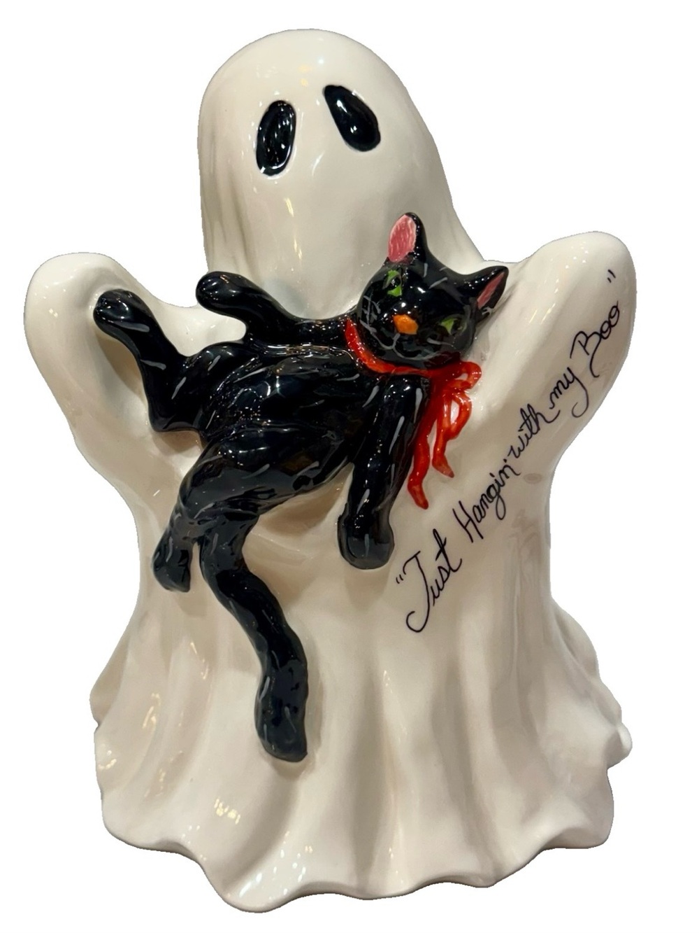 Blue Sky Clayworks Halloween Ghost Statue w/Black Cat “Just Hanging with My Boo”